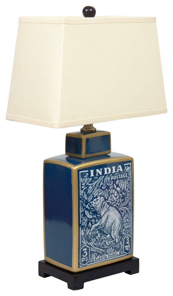 23" Blue Indian Elephant Table Lamp