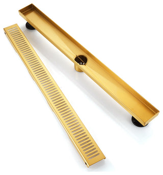 Stainless Steel Rectangular Linear Shower Floor Drain, Gold, 28"