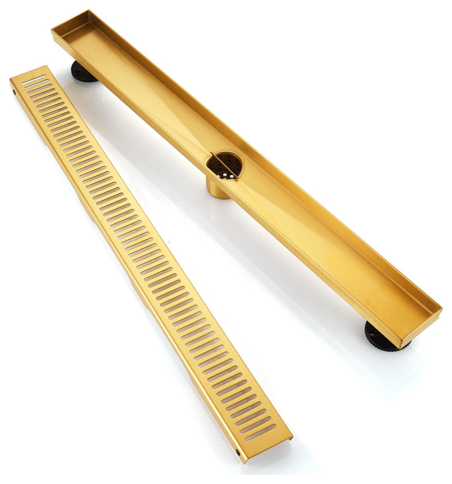 Stainless Steel Rectangular Linear Shower Floor Drain, Gold, 28"