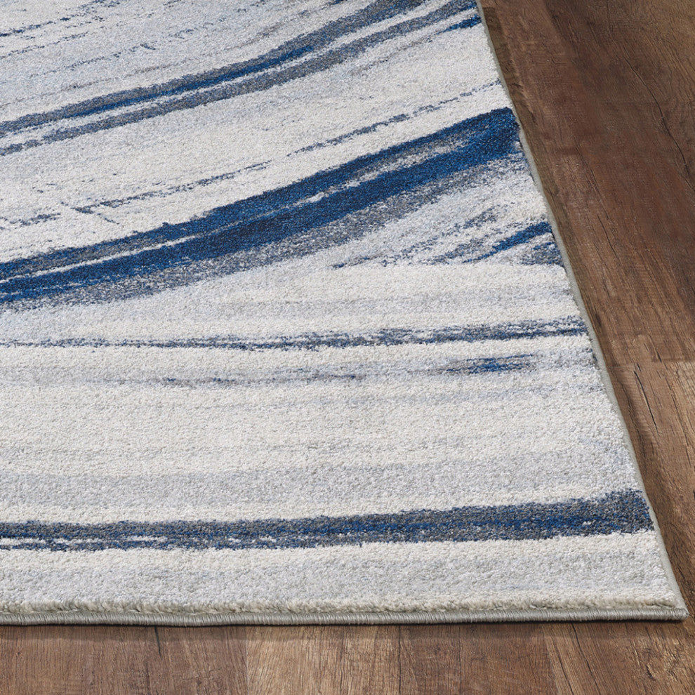10"x13" Navy Ivory Abstract Strokes Modern Area Rug