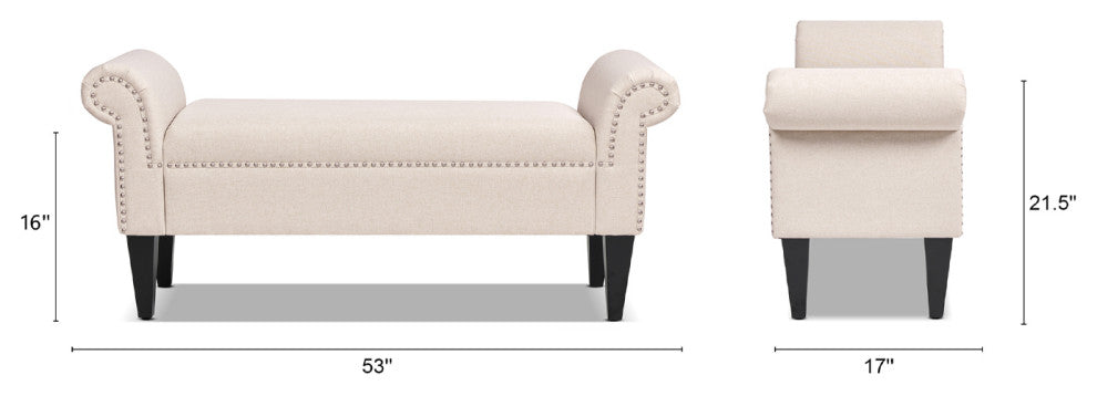 Kathy Roll Arm Entryway Accent Bench, Sky Neutral Beige Polyester