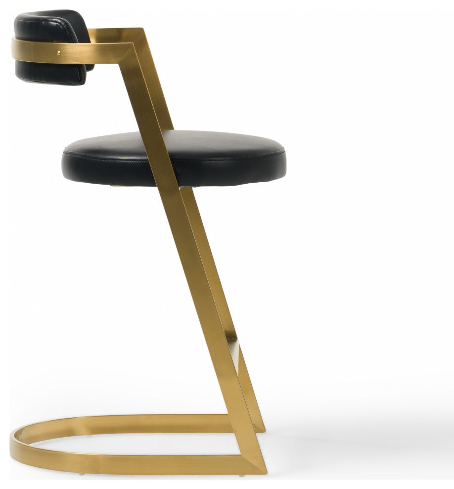 Modrest Shandra Black Pleather, Gold Counter Stool