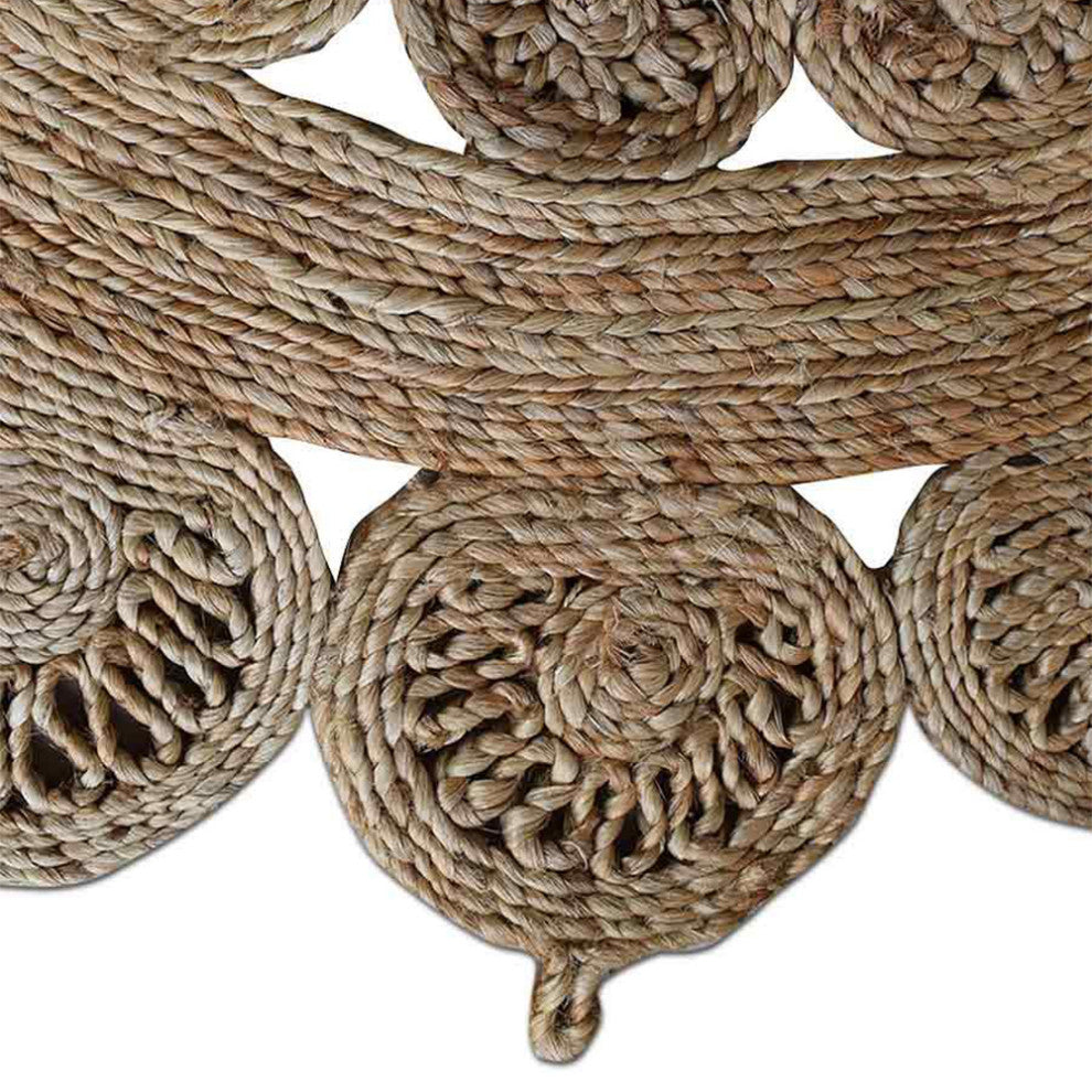 Hand Woven Jute Area Rug Oriental Beige, [Round] 4'x4'