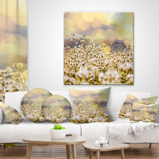Beautiful Chamomiles Field Landscape Printed Throw Pillow, 18"x18"