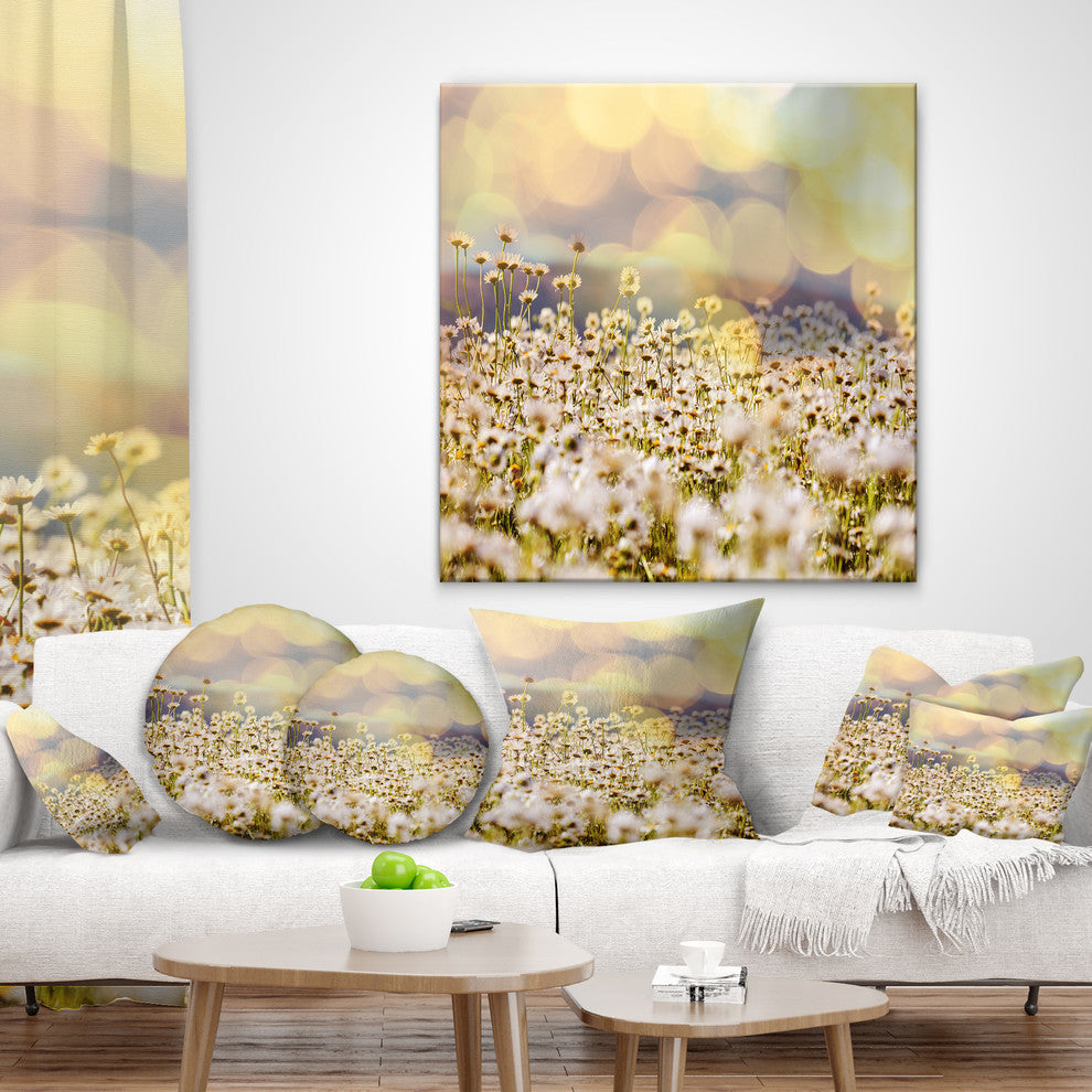 Beautiful Chamomiles Field Landscape Printed Throw Pillow, 18"x18"