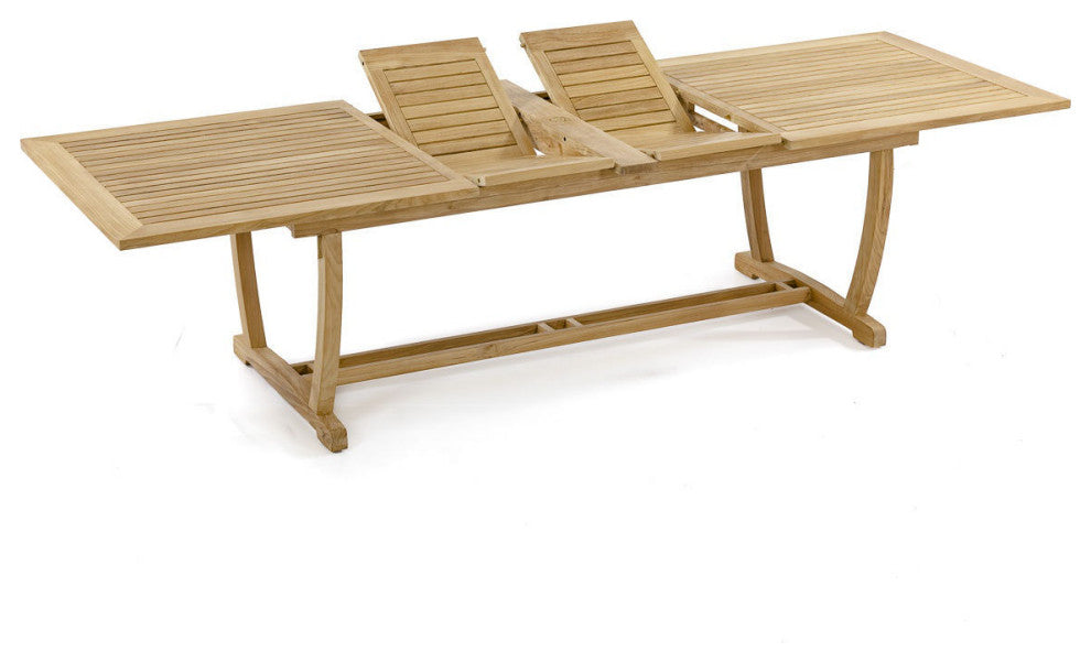 11-Piece Outdoor Teak Dining: 117" Masc Rectangle Table, 10 Grand Stacking Chair