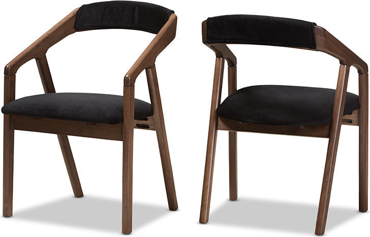 Wendy Black Velvet and Walnut Medium Browning Dining Chair, Set of 2