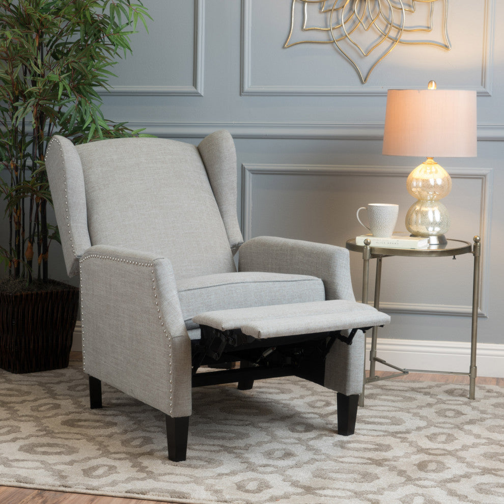 GDF Studio Weyland Contemporary Fabric Wingback Pushback Recliner, Gray Moss