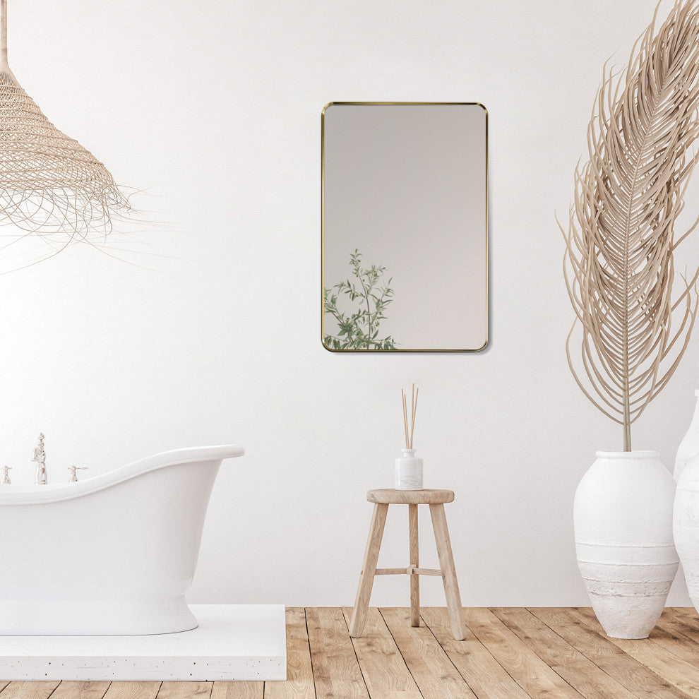 Nettuno Rectangle Bathroom/Vanity Aluminum Framed Wall Mirror, Brushed Gold, 24"