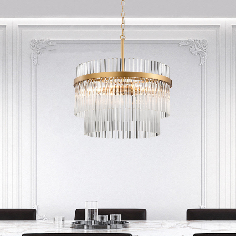 Cervine Glossy Bronze Two-Tier Crystal Glass Bar Round Chandelier