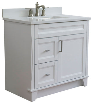 37" Single Sink Vanity, White Finish With White Engineered Stone Top