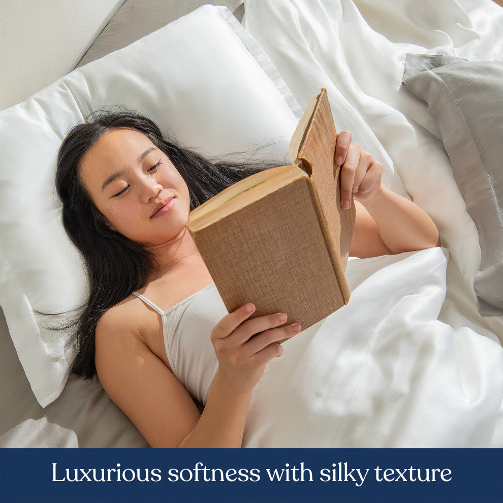 Delara 100% Eucalyptus Lyocell Tencel Fitted Sheet Set, Smooth, Dove, Queen, 60"x80"