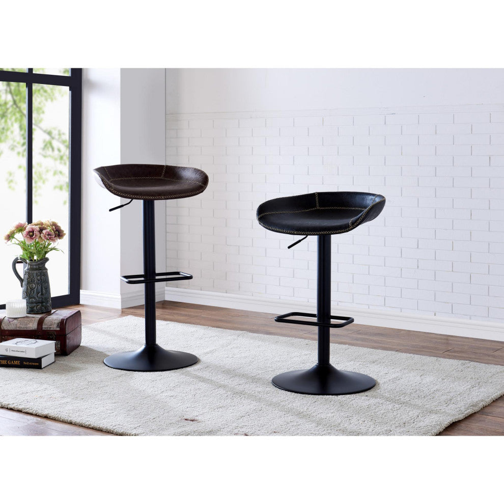 Rogue PU Gaslift Bar Stool, Set of 2, Vintage Coffee Brown