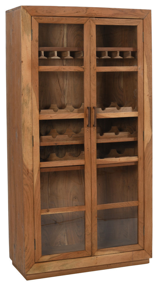 Fernious Tall Wine Cabinet, Natural Finish on Mango Solid Wood