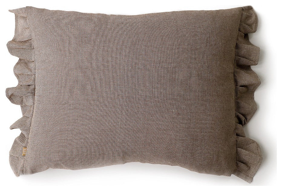 HomeRoots Set of 2 Brown Tiny Check With Ruffle Lumbar Accent Pillows