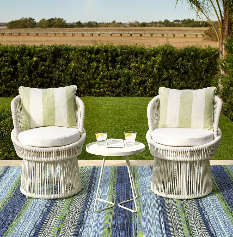 Dash & Albert Fiesta Stripe Blue/Green Indoor/Outdoor Rug, Multi, 2'6" x 8'