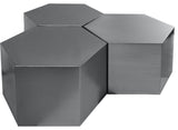 Hexagon Coffee Table, Brushed Chrome, 3 Piece