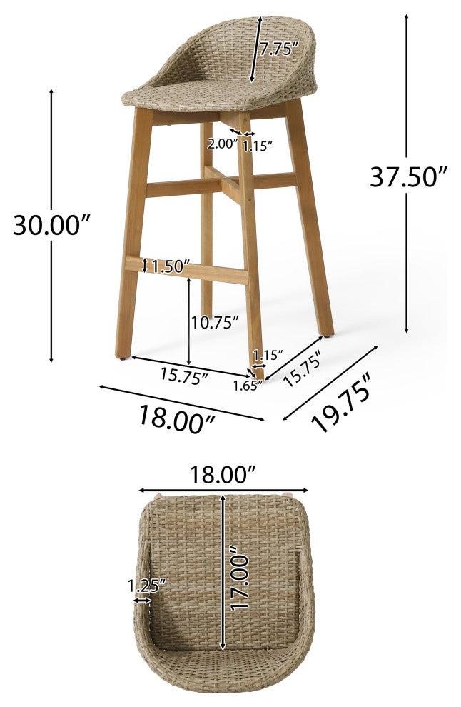 Beeson Outdoor Wicker and Acacia Wood 30" Barstools, Set of 2