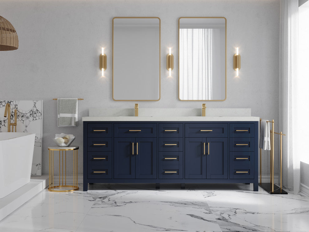 Cambridge 84 Double Sink Bath Vanity in Hale Navy Blue 2" Carrara Quartz