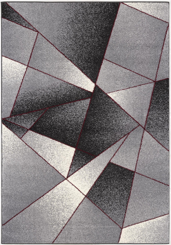 8"x11" Gray and Red Prism Pattern Area Rug