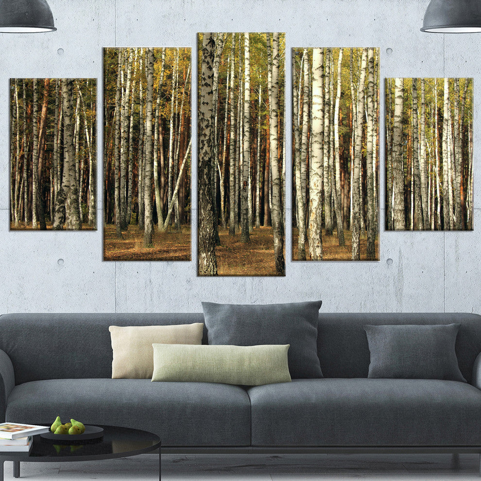 Green Fall Forest with Thick Trees, Forest Canvas Art Print, 60"x32", 5 Panels