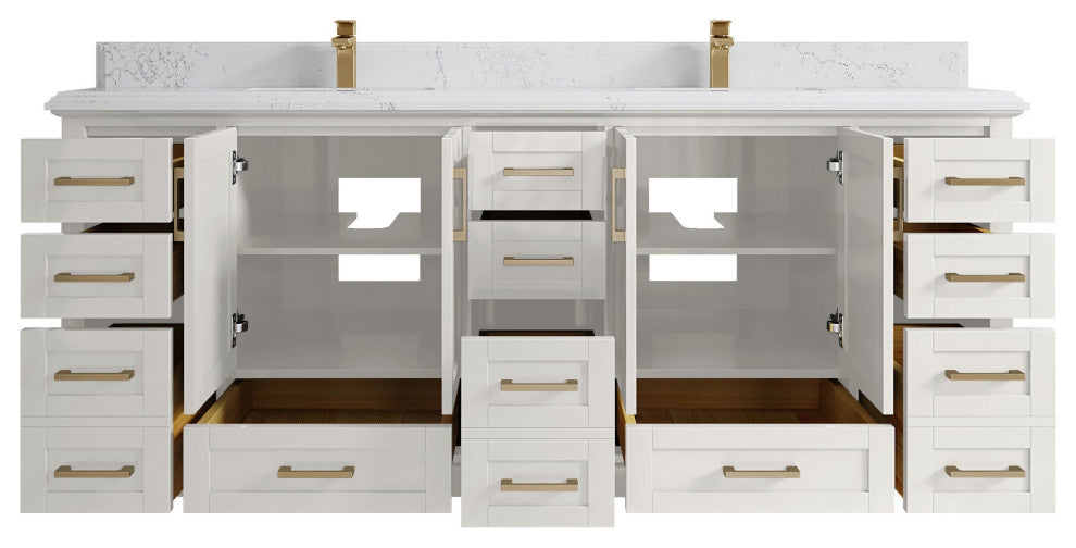 Boston 84" Double Sink Bath Vanity in Alabaster 1.5" Empira Quartz