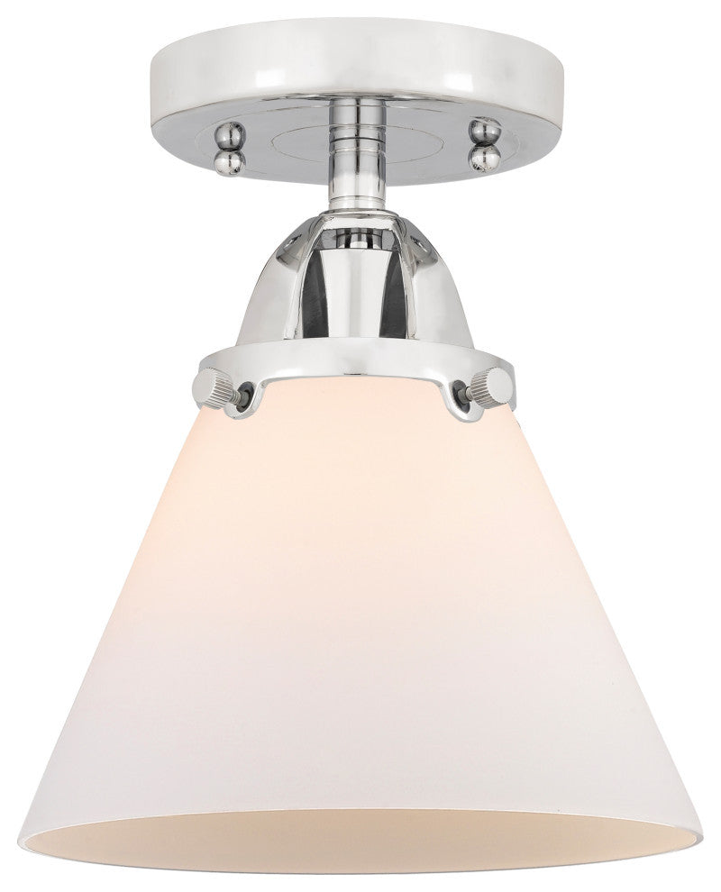 Large Cone Semi-Flush Mount, Polished Chrome, Matte White, Matte White
