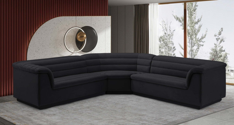 Cascade Upholstered Modular Sofa, Black, Velvet, Corner Sectional