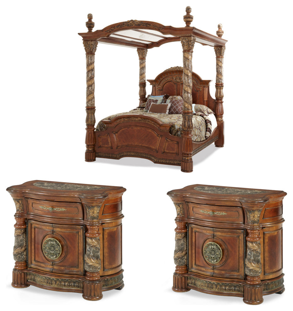 AICO Furniture Villa Valencia 3-Piece California King Poster Canopy Bedroom Set