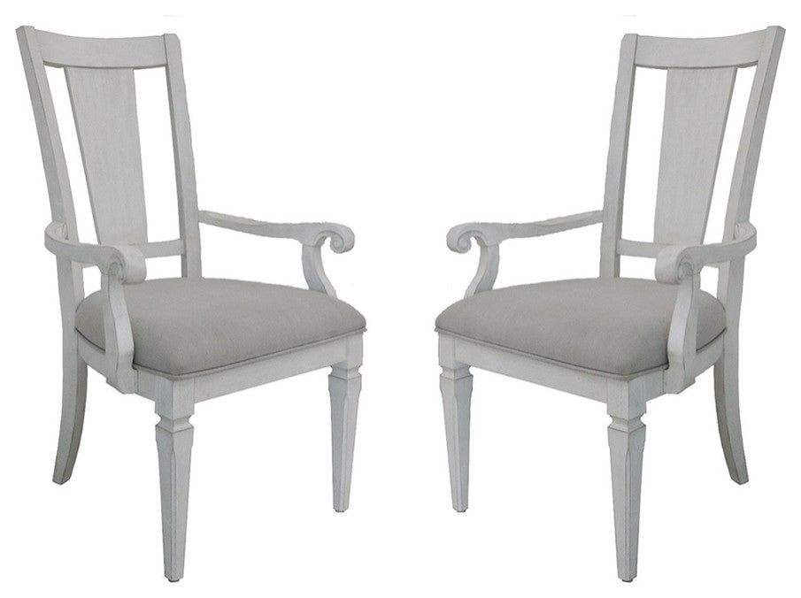 Set of 2 Dining Chairs with Armrest in Light Gray and Weathered White