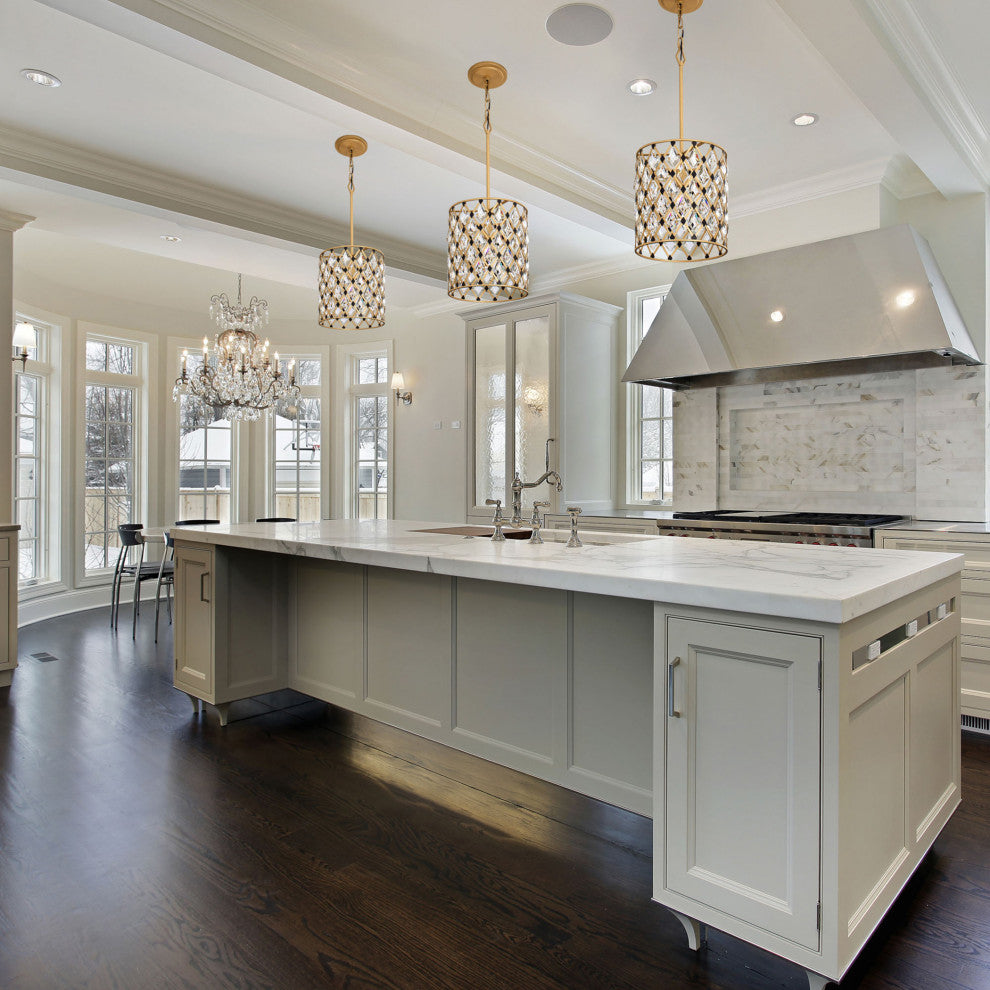 Windsor 1-Lt Crystal Pendant - French Gold/Matte Black