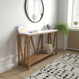 Charlotte Modern 2-Tier Farmhouse Console Accent Table, Warm Oak/Marble