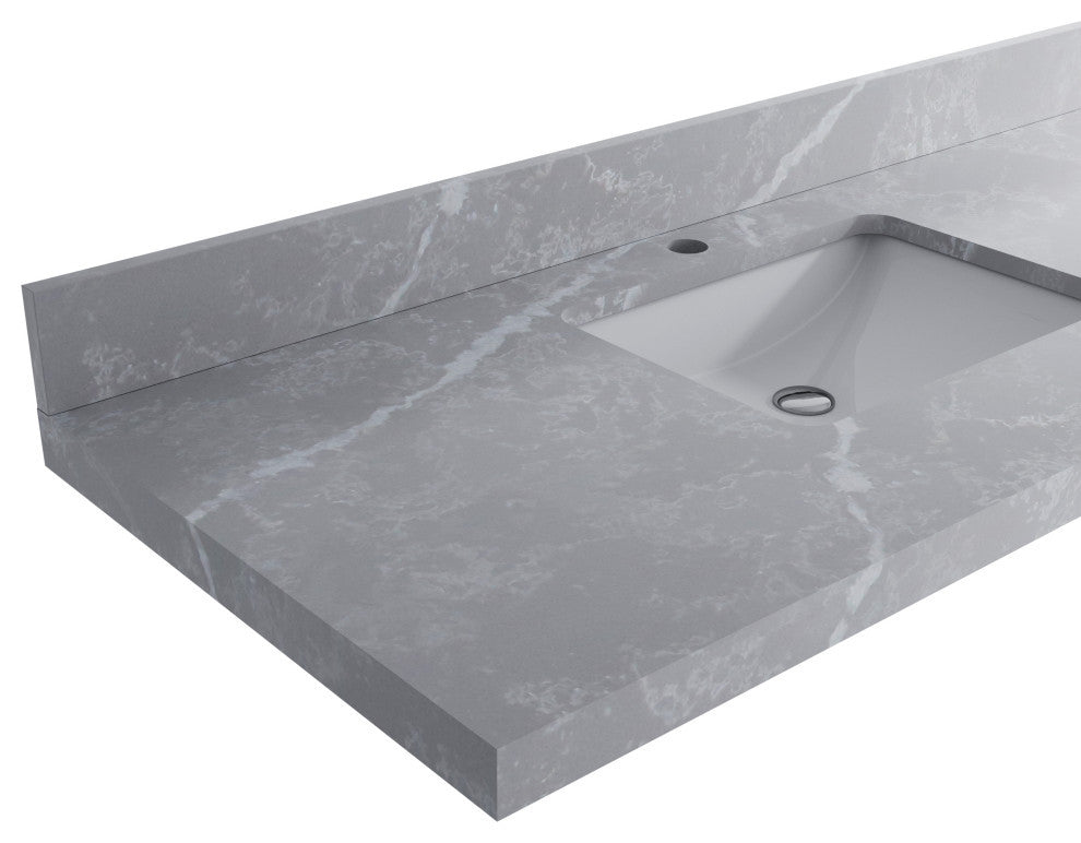 Aberdeen 36 Center Sink Bath Vanity in Hale Navy Blue  2" Pearl Gray