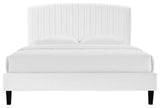 Platform Bed Frame, King Size, White, Velvet, Modern, Bedroom Guest Suite