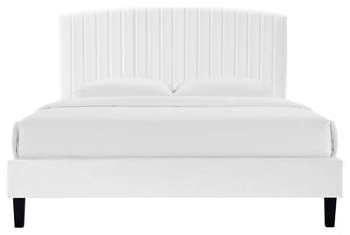 Platform Bed Frame, King Size, White, Velvet, Modern, Bedroom Guest Suite