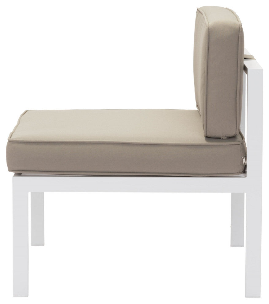Lounge Middle Chair, Set of 2, Aluminum, Metal, Taupe, White, Outdoor Patio