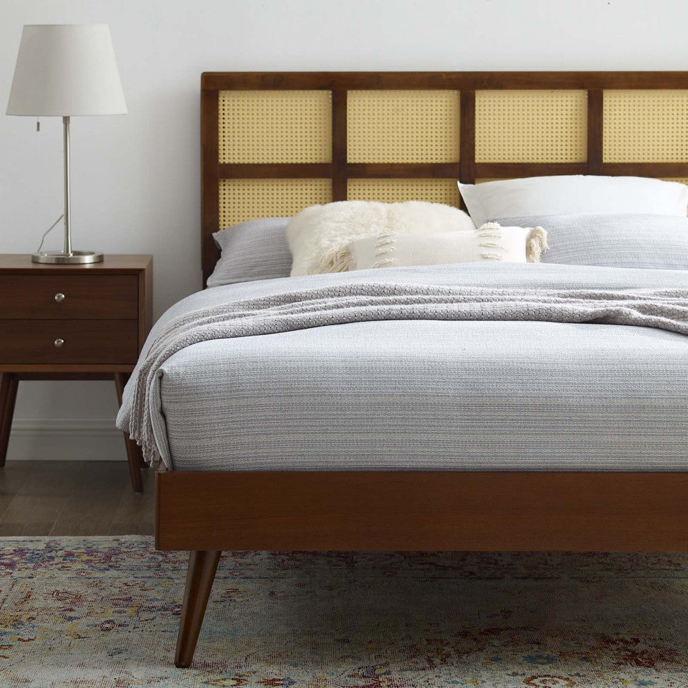 Sidney Cane and Wood King Platform Bed With Splayed Legs MOD-6694-WAL
