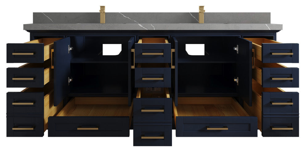 Fenway 84 Double Sink Bath Vanity in Navy Blue 2" Piatra Gray