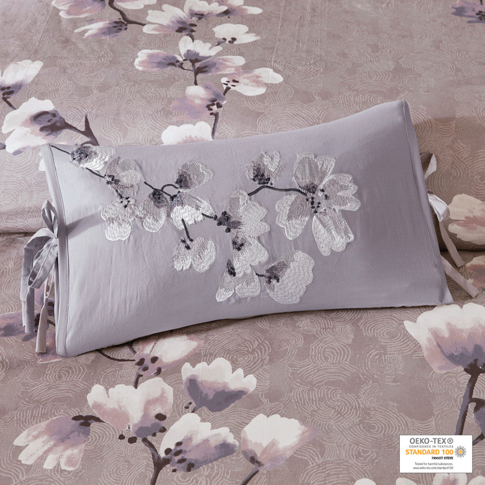 N Natori Sakura Blossom Embroidered Cotton Oblong Decorative Pillow, Lilac