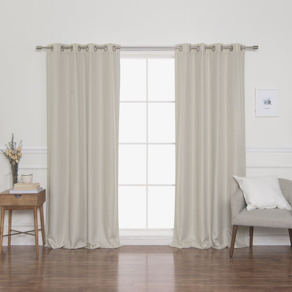 Woven Faux Linen Grommet Curtains with Blackout Lining, Ivory, 52"x84"