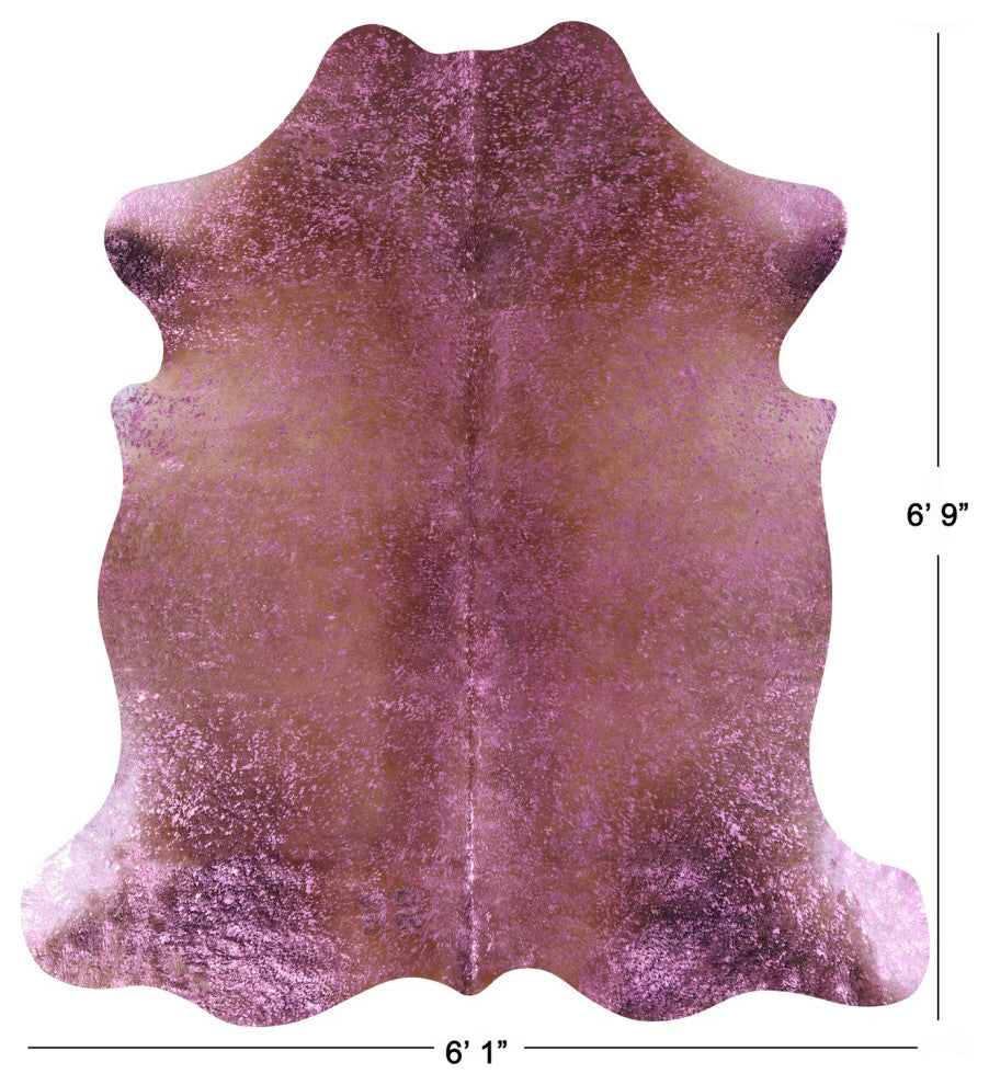 6' 9" X 6' 1" Pink Metallic Cowhide Rug C2147