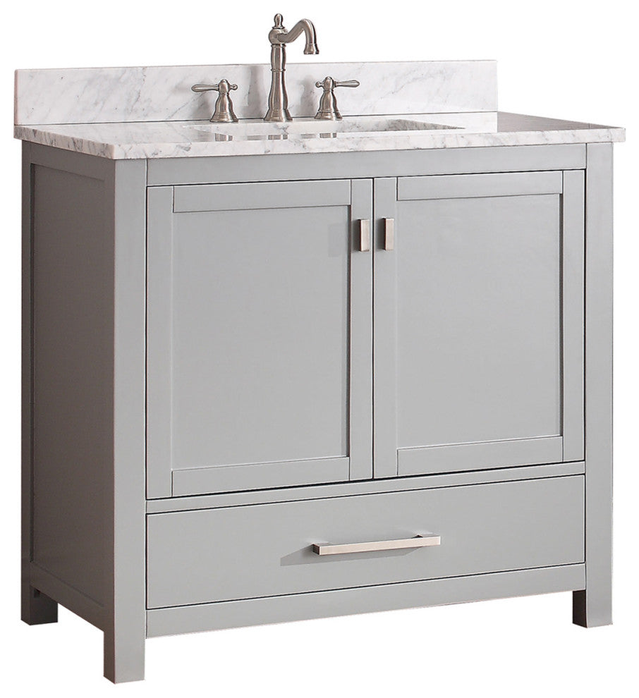 Avanity Modero 36" Vanity, Chilled Gray Finish, Carrera White Marble Top