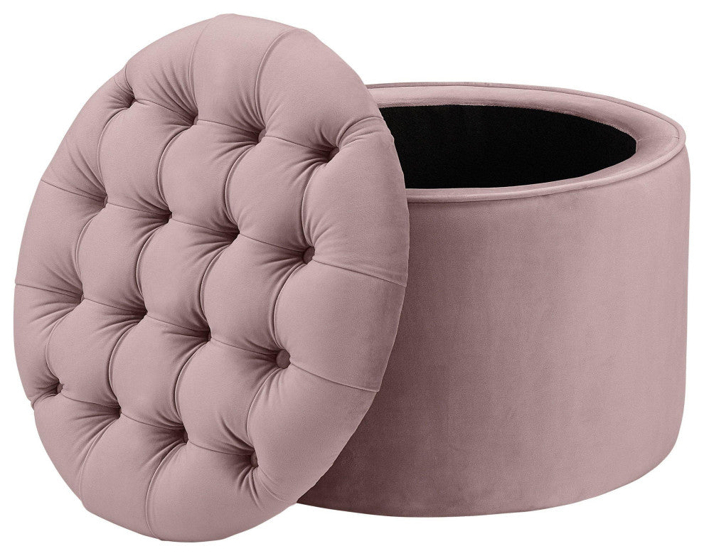 Queen Mauve Velvet Storage Ottoman - Blush