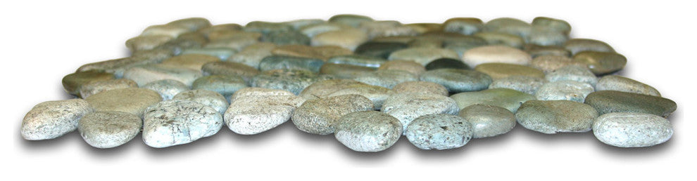 Sea Green Glazed Pebble Tile: Natural Stone, 12x12 sheet, hand-sorted