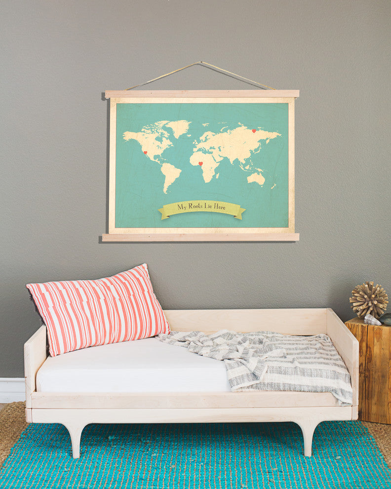 My Roots Personalized World Map in Blue 24"x18" Wall Art Poster