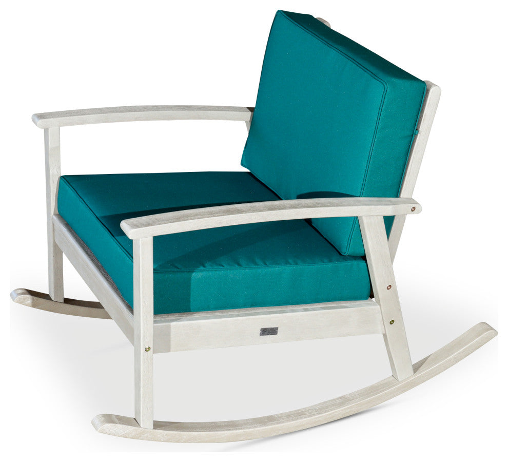 DTY Outdoor Living Longs Peak Eucalyptus Rocker w/ Cushions, Driftwood Gray, Dar