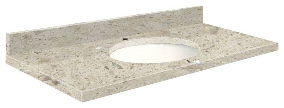 Quartz 43"x22" Vanity Top, White Bowl, Carmel, Single Hole
