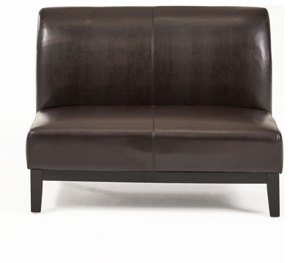 Nathan Contemporary Bonded Leather Upholstered Loveseat, Brown