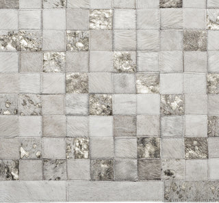 Cowhide Patchwork Rug, Hera, Platinum, 9'x12'