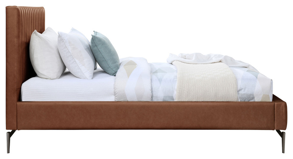 Gallo Vegan Leather Upholstered Bed, Cognac, Twin